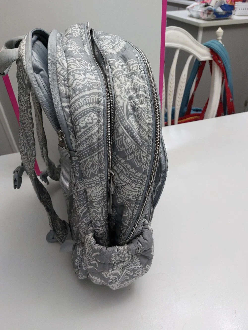 Vera Bradley XL Campus Backpack Performance Twill Cloud Gray Paisley NWT